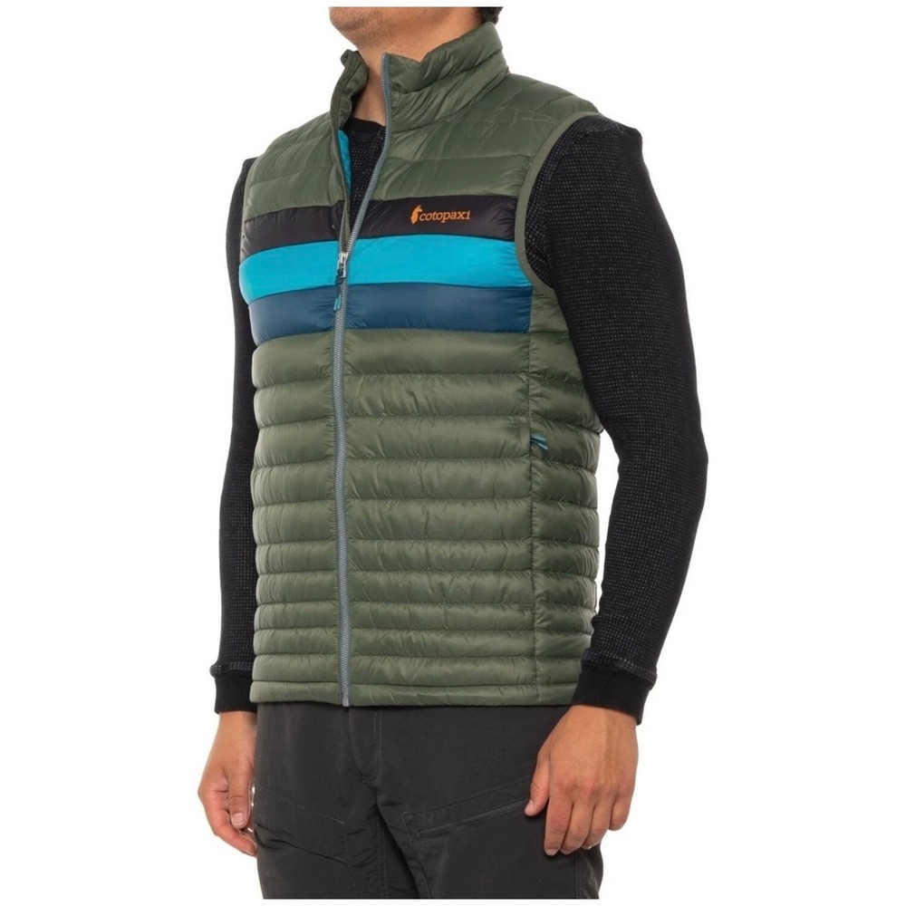 NWOT Cotopaxi Fuego Down Vest Mens ML Sruce Stripes Green Puffer Gorpcore
